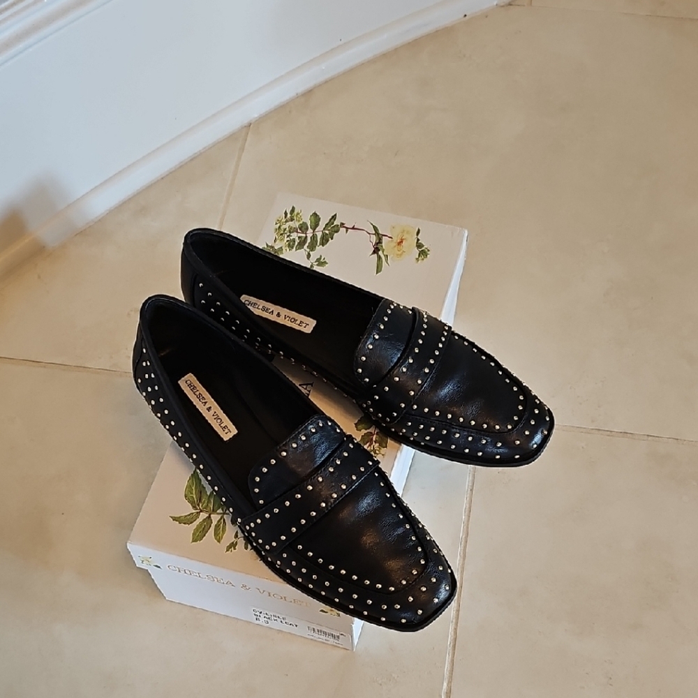 Chelsea & Violet Black Loafers with Silver Accents